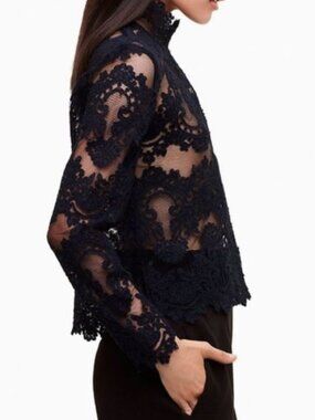 NWT ARITIZA 1–01 Babaton Varda Inkwell Color Lace Shear Blouse - Size XS